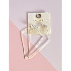 Clover Silver Geometric Hook Earrings 3”